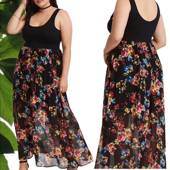 NWT: 🅿️Black Floral Chiffon Maxi Dress 2X-3X - Picture 2 of 6